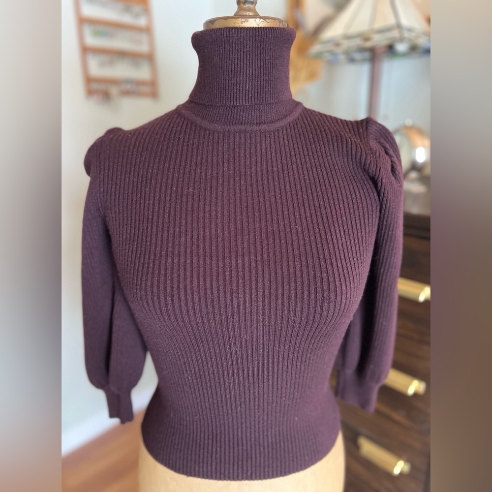 Women’s Zara puff sleeve thick 3/4 sleeve turtleneck fall winter sweater size sm